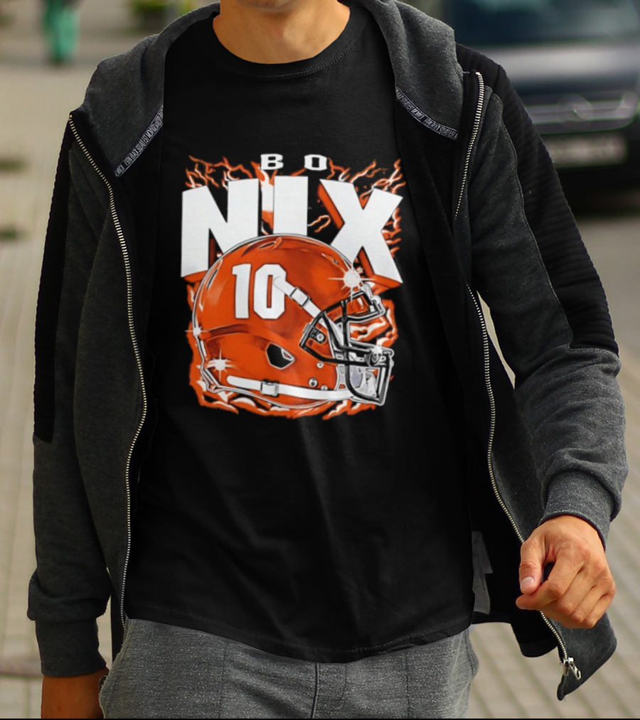 Bo Nix 10 Orange Football Helmet Flames T-Shirt