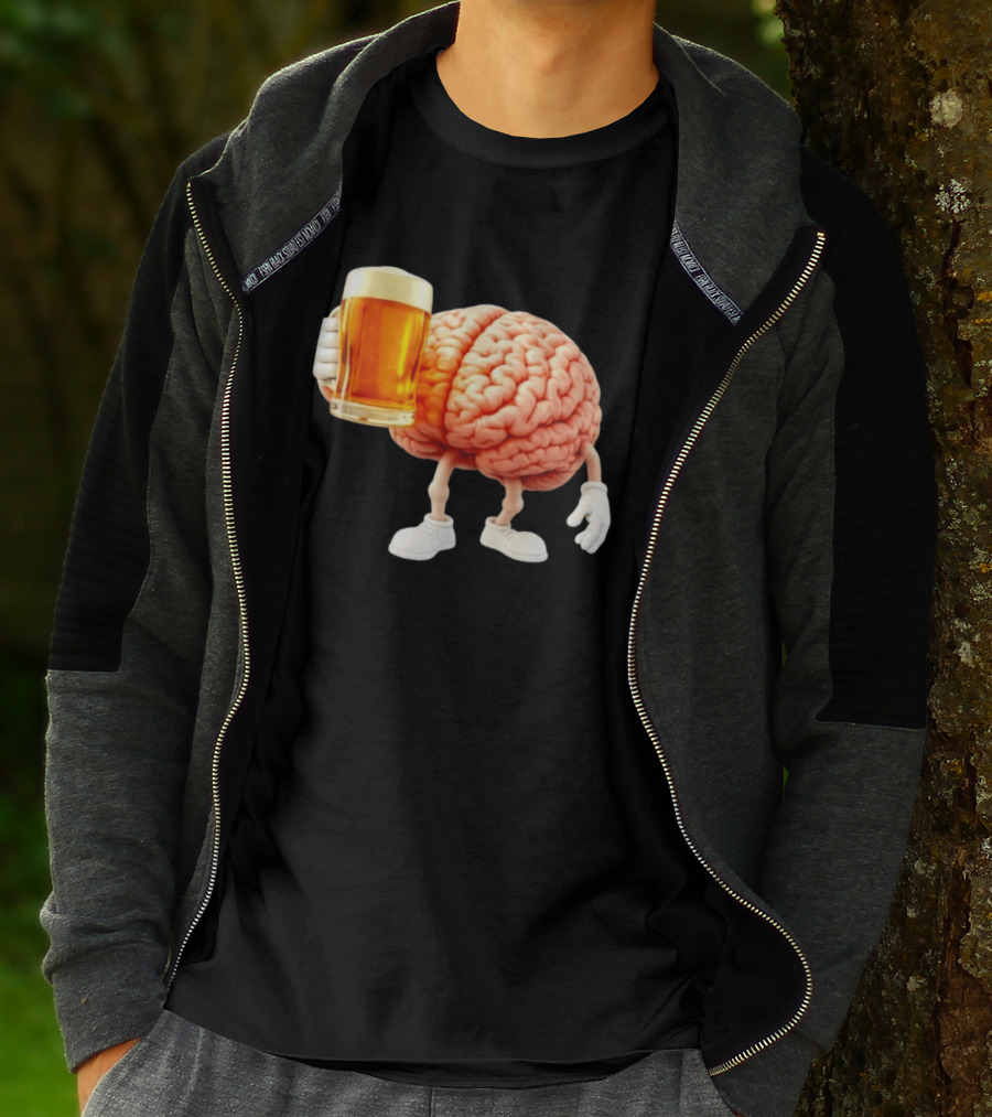 Brain Holding A Beer Drinking Anatomy Fun Humor T-Shirt