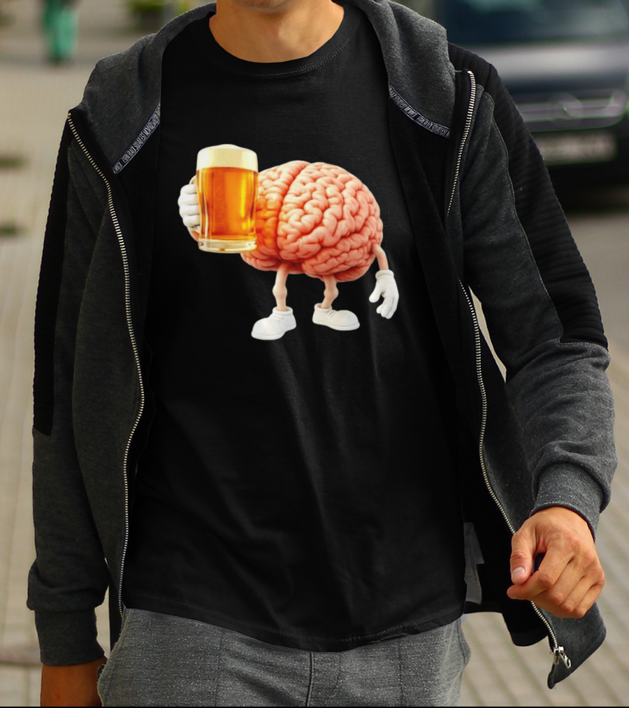 Brain Holding A Beer Drinking Anatomy Fun Humor T-Shirt