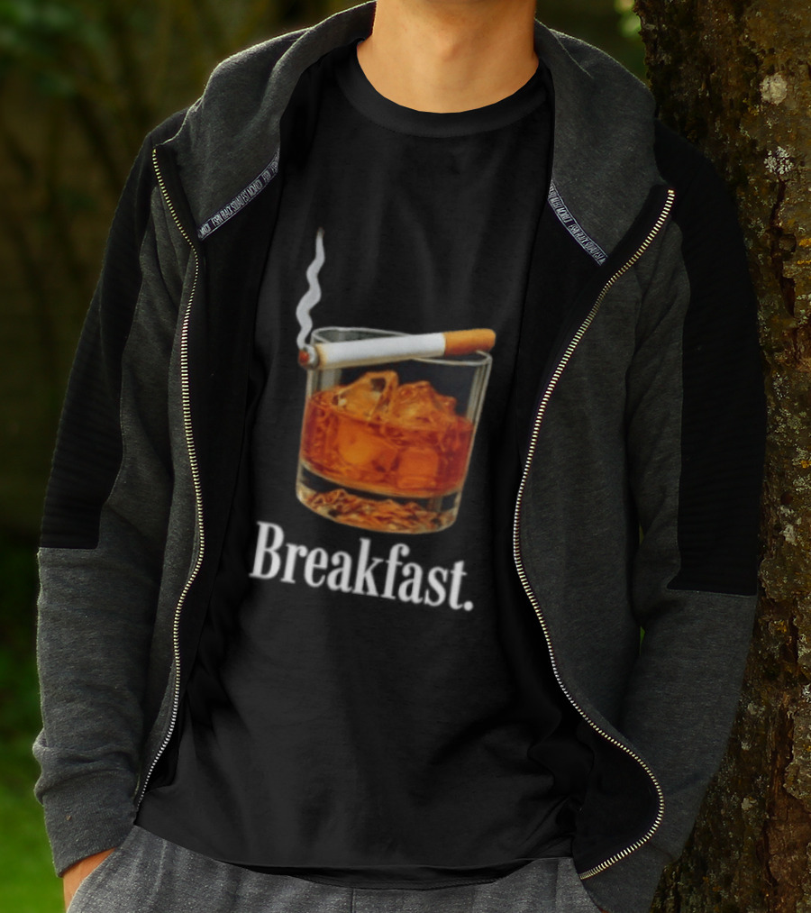 Breakfast Whiskey And Cigarette Glass With Smoke T-Shirt