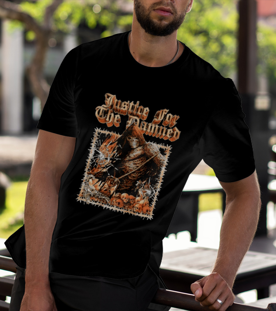 Justice For The Damned Grim Reaper Scorpion Skeleton Skulls T-Shirt