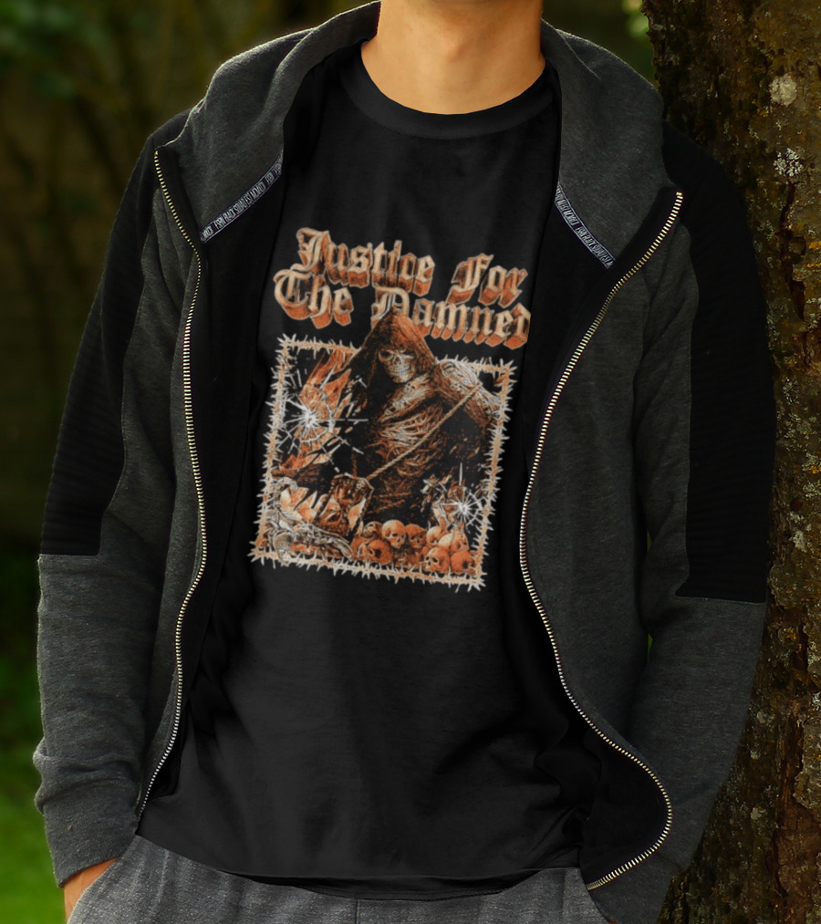 Justice For The Damned Grim Reaper Scorpion Skeleton Skulls T-Shirt