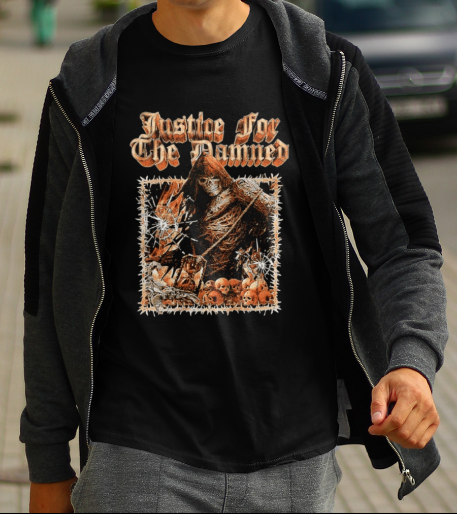 Justice For The Damned Grim Reaper Scorpion Skeleton Skulls T-Shirt