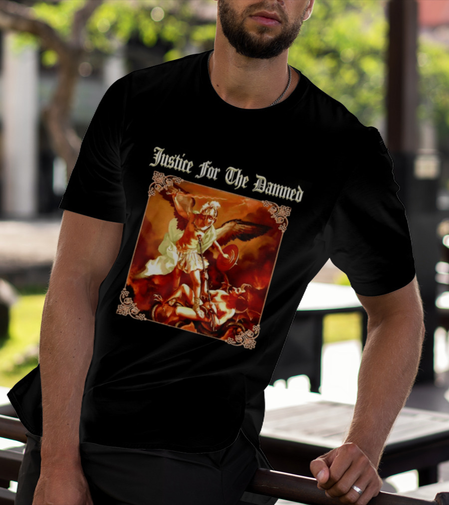 Justice For The Damned Metalcore Hardcore Knight And Fallen Angel Battle T-Shirt