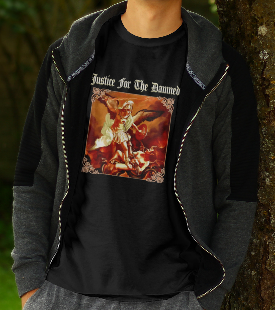 Justice For The Damned Metalcore Hardcore Knight And Fallen Angel Battle T-Shirt