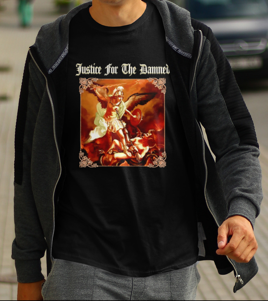 Justice For The Damned Metalcore Hardcore Knight And Fallen Angel Battle T-Shirt