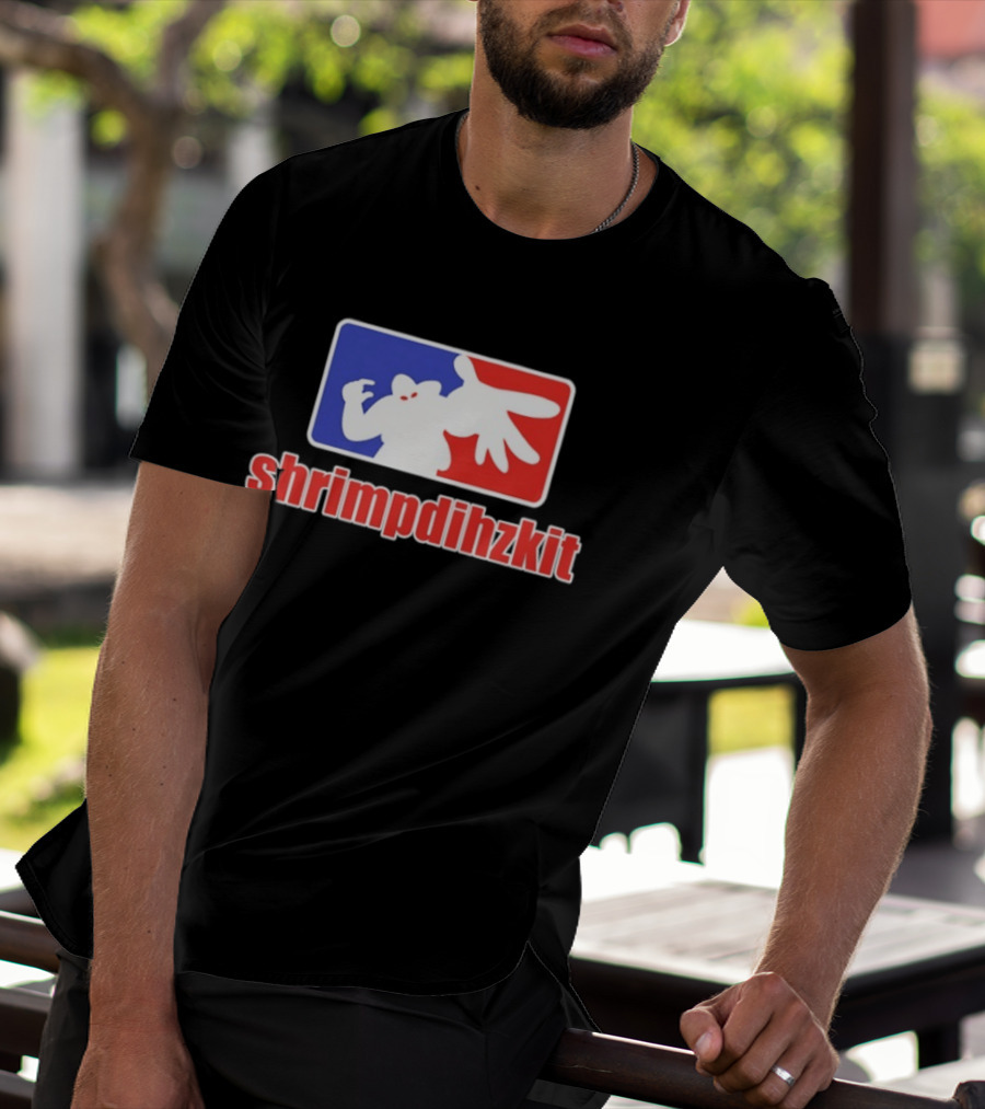 Shrimpdihzkit NBA Style Branding Parody Red White Blue T-Shirt