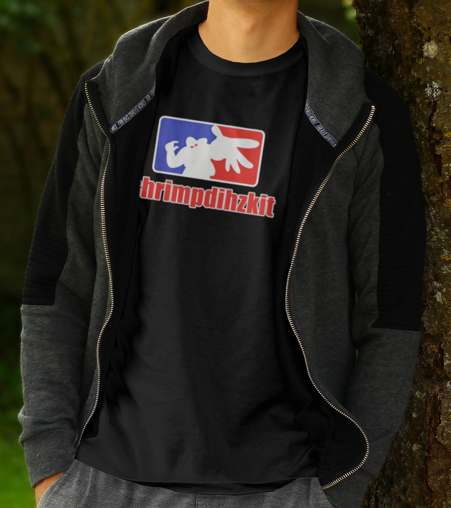 Shrimpdihzkit NBA Style Branding Parody Red White Blue T-Shirt