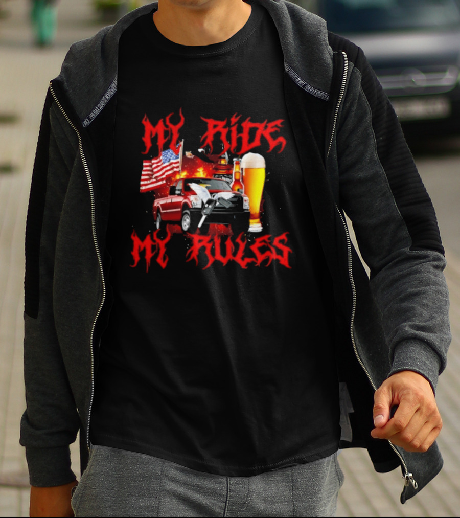 My Ride My Rules American Flag Truck And Beer T-Shirt
