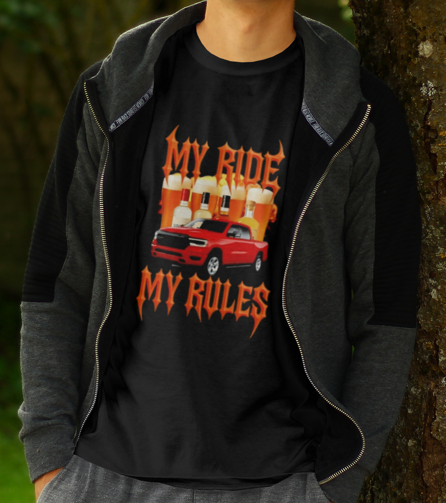 My Ride My Rules Red Pickup Truck Beer Liquor T-Shirt