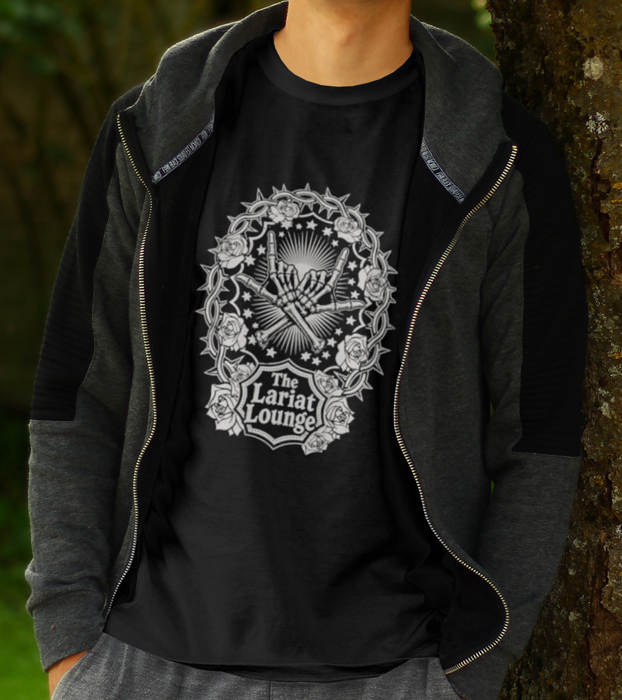 The Lariat Lounge Skeleton Hands Roses Thorns And Stars T-Shirt