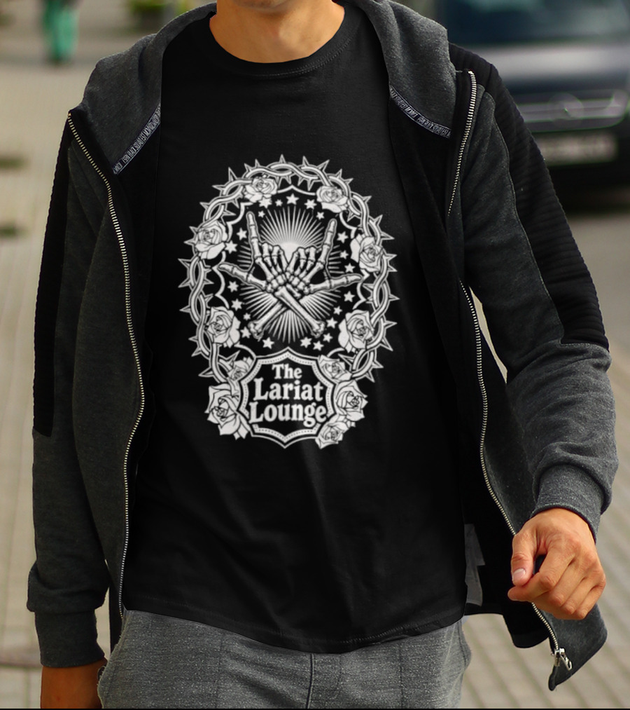 The Lariat Lounge Skeleton Hands Roses Thorns And Stars T-Shirt