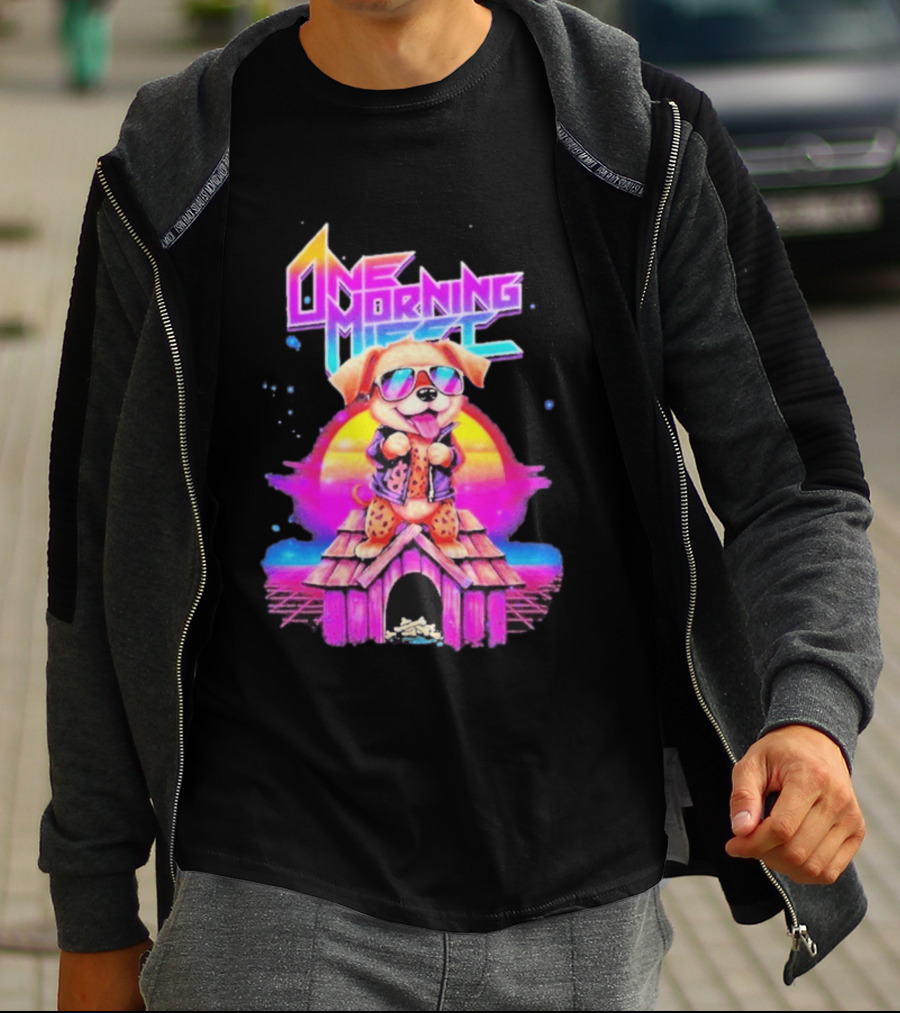 One Morning Left Puppy Doghouse 80s Retro Sunglasses Sunset Vibe T-Shirt