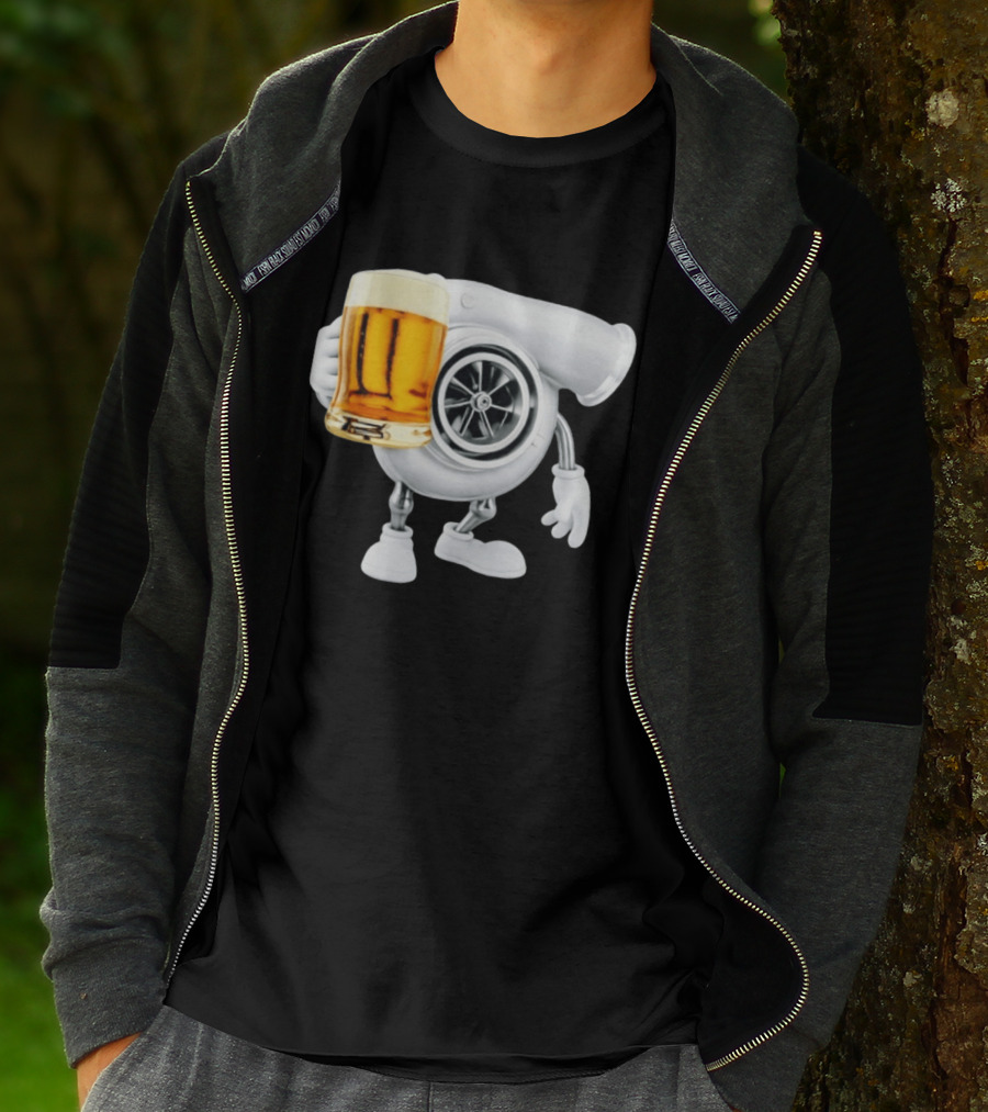 Turbo Beer Turbocharger Car Enthusiast Character With Beer T-Shirt