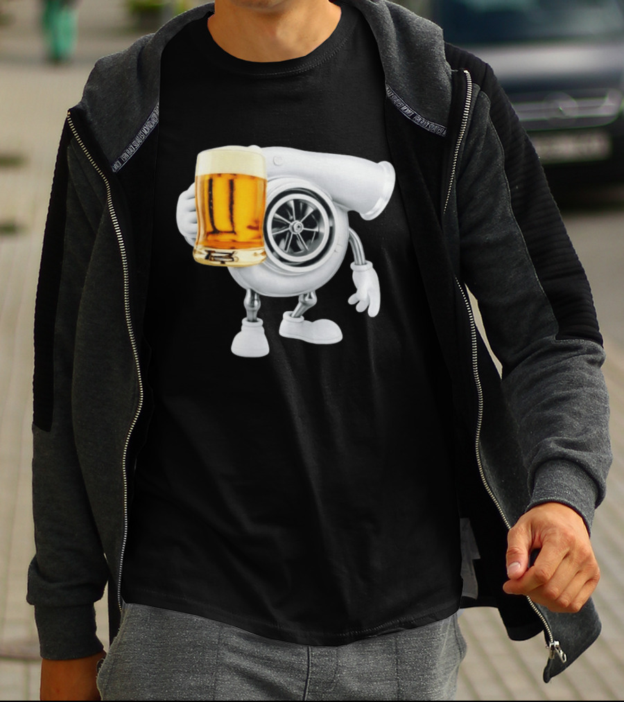 Turbo Beer Turbocharger Car Enthusiast Character With Beer T-Shirt