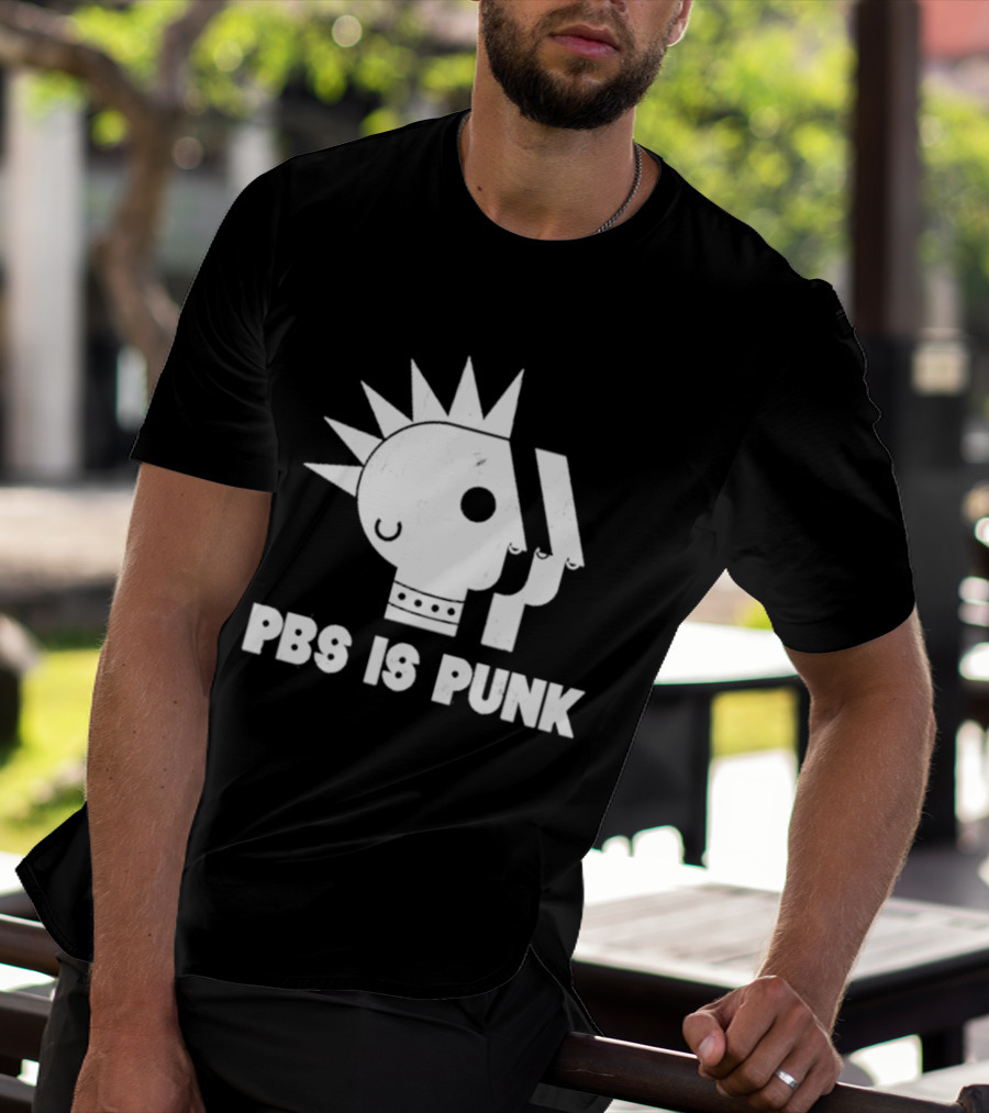 PBS Is Punk Distressed Style Mohawk Head Everyday Wear T-Shirt
