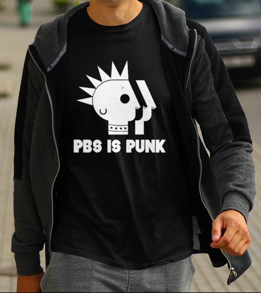 PBS Is Punk Distressed Style Mohawk Head Everyday Wear T-Shirt