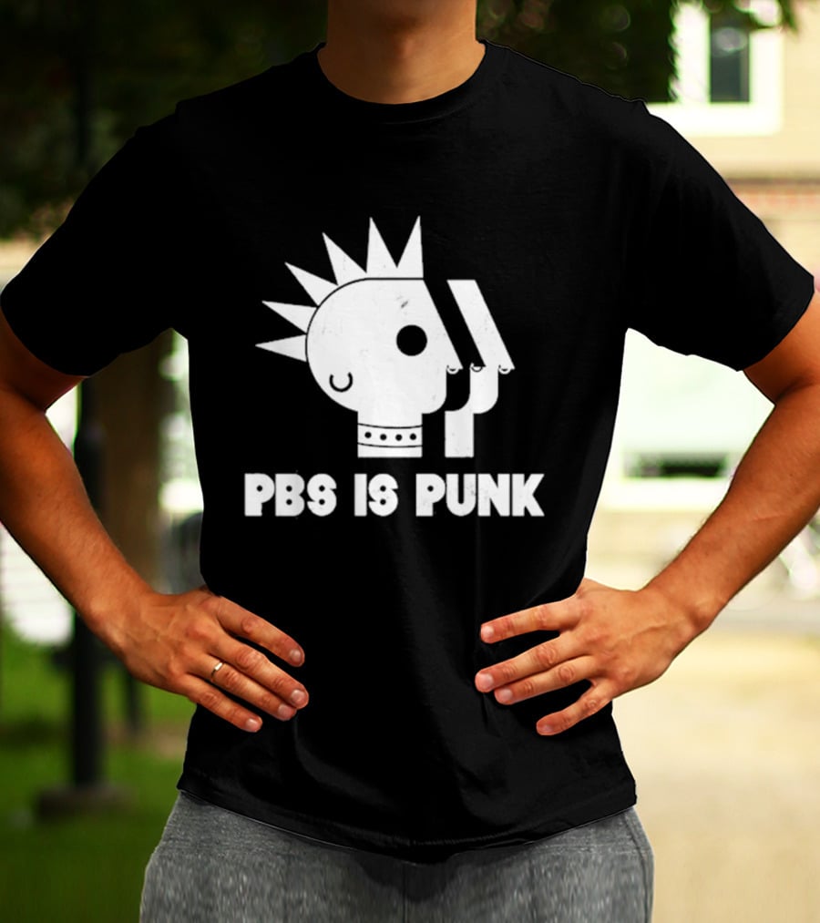 PBS Is Punk Distressed Style Mohawk Head Everyday Wear T-Shirt