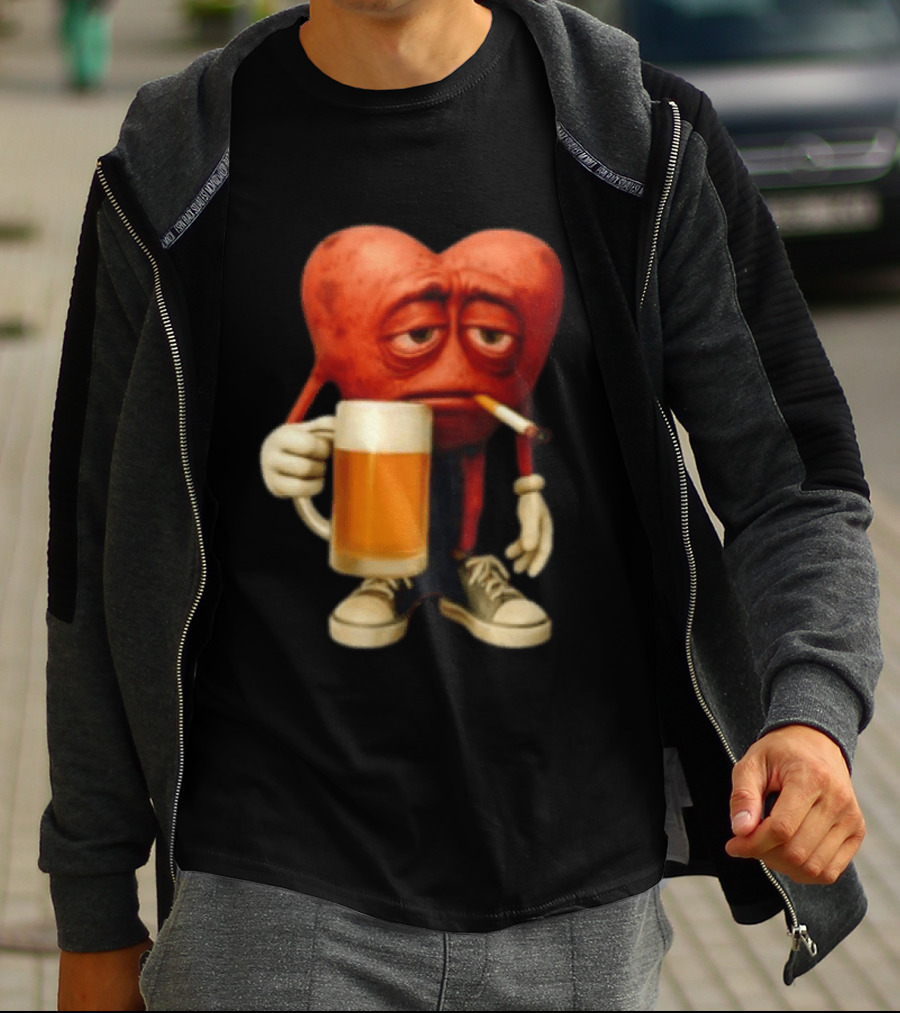 Your Heart Smoking Cigarette And Holding Beer In Sneakers T-Shirt