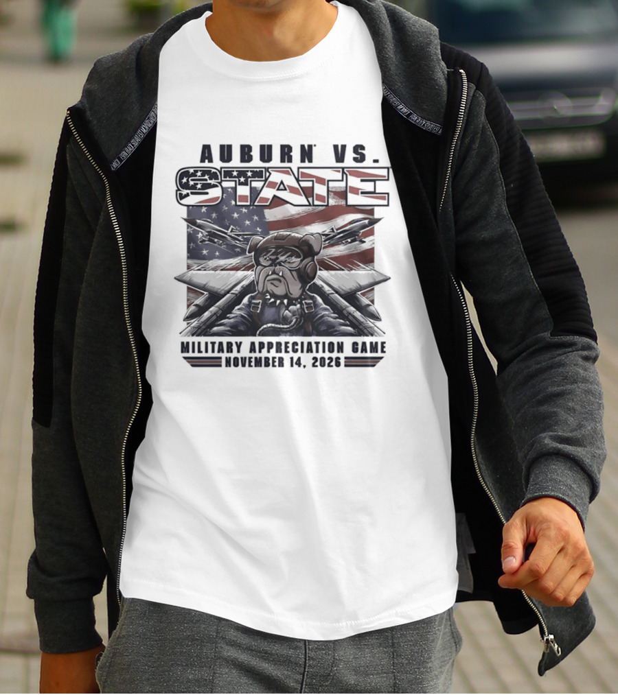 Auburn Vs State Military Appreciation Game November 14 2026 Bulldog And American Flag T-Shirt