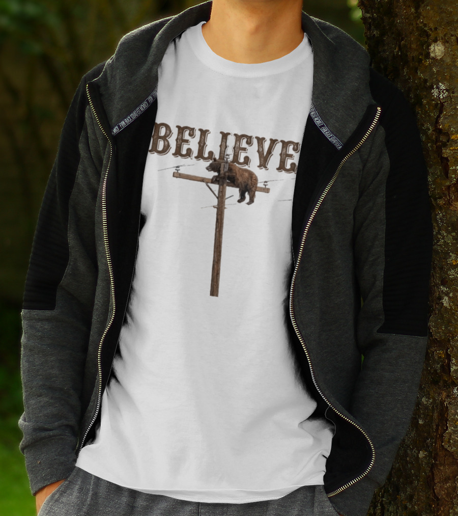 Believe Bear Balancing On Light Pole With Rustic T-Shirt