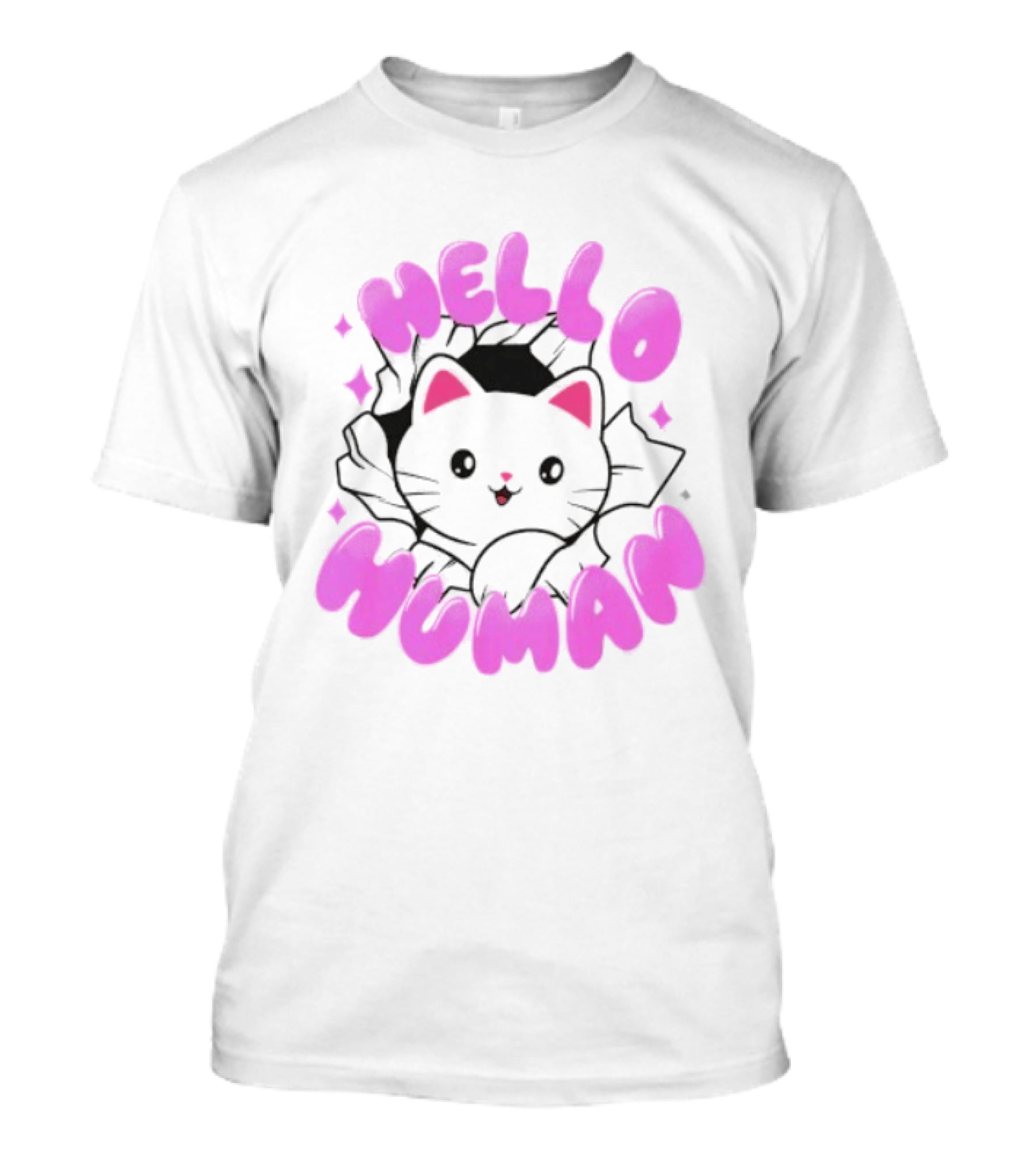 Hello Human Kawaii Cat Kitten Cute Pink T-Shirt