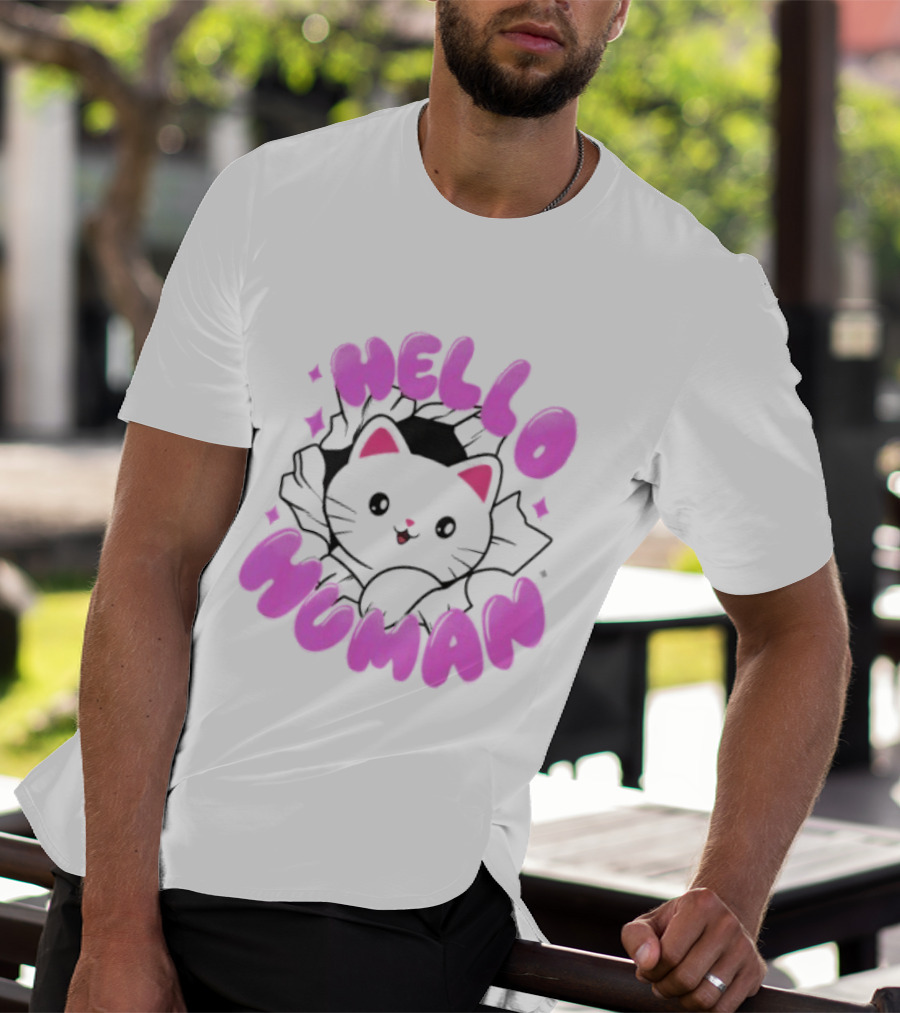 Hello Human Kawaii Cat Kitten Cute Pink T-Shirt