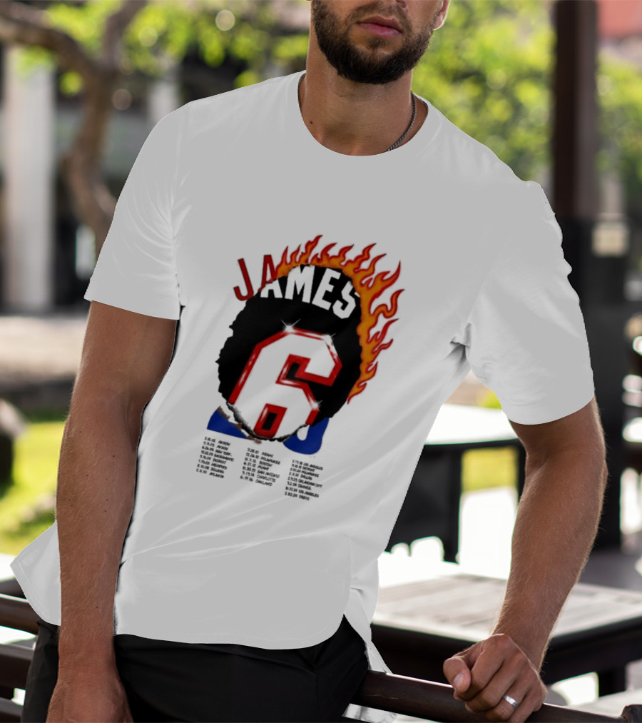 James 6 Flame Basketball Legend Bold Number Rugged T-Shirt