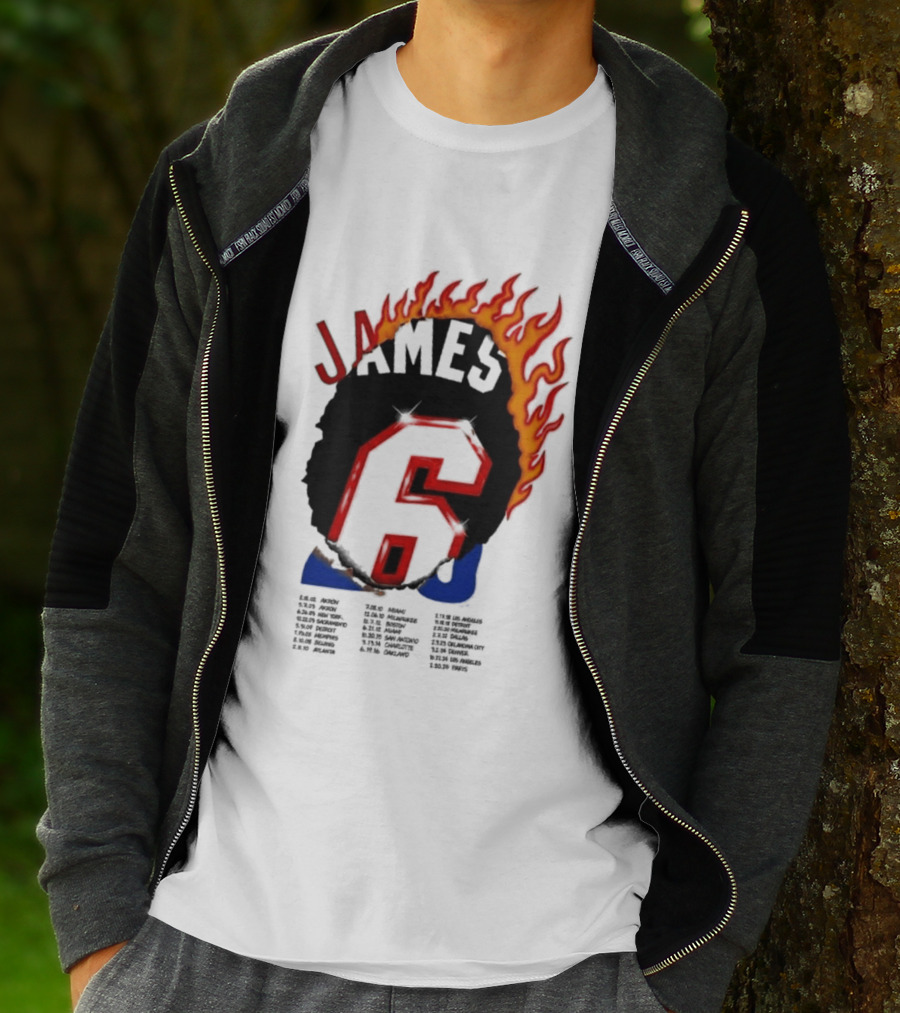 James 6 Flame Basketball Legend Bold Number Rugged T-Shirt
