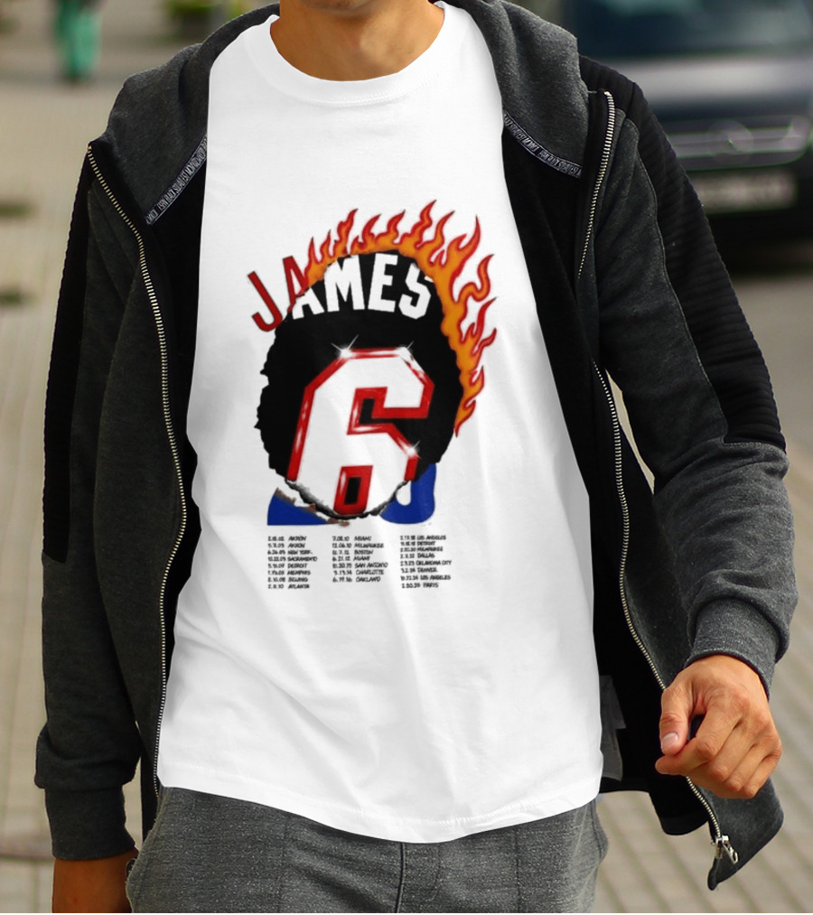 James 6 Flame Basketball Legend Bold Number Rugged T-Shirt