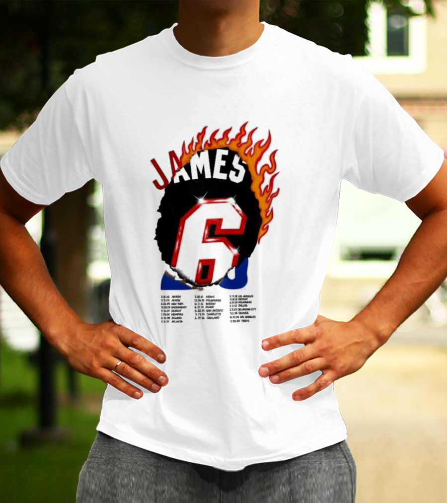 James 6 Flame Basketball Legend Bold Number Rugged T-Shirt