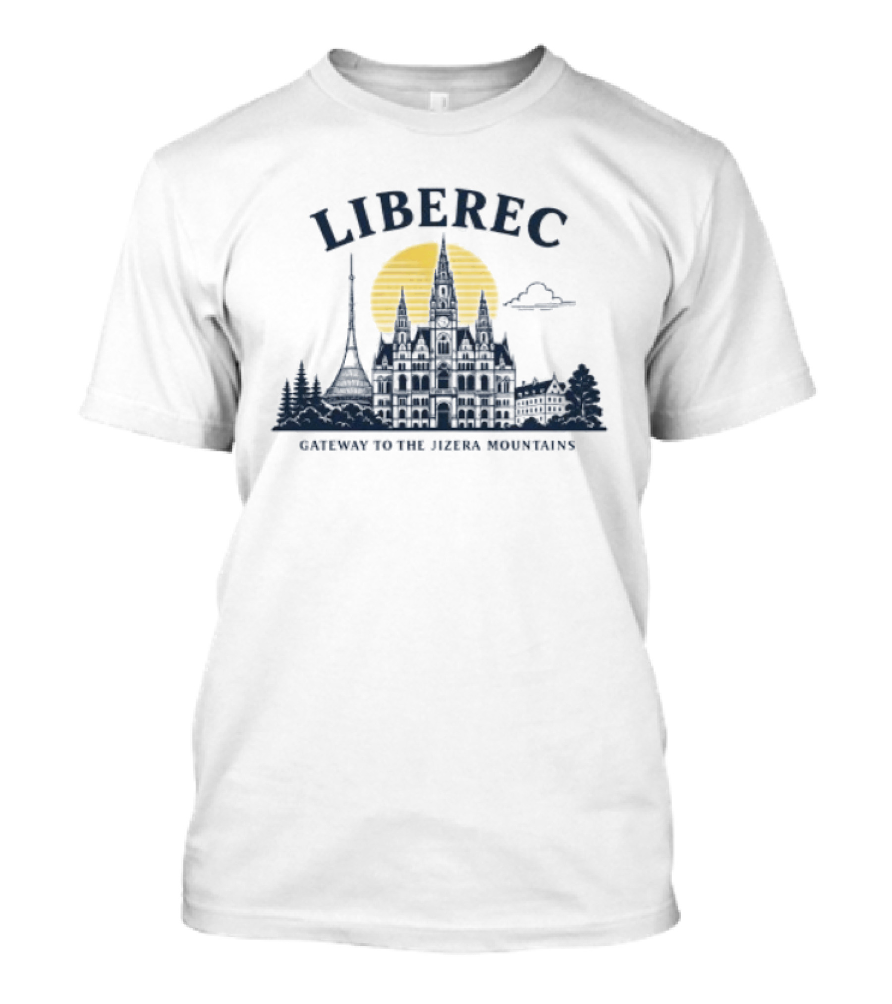 Liberec Gateway To The Jizera Mountains Skyline Silhouette With Tower And Cloud T-Shirt