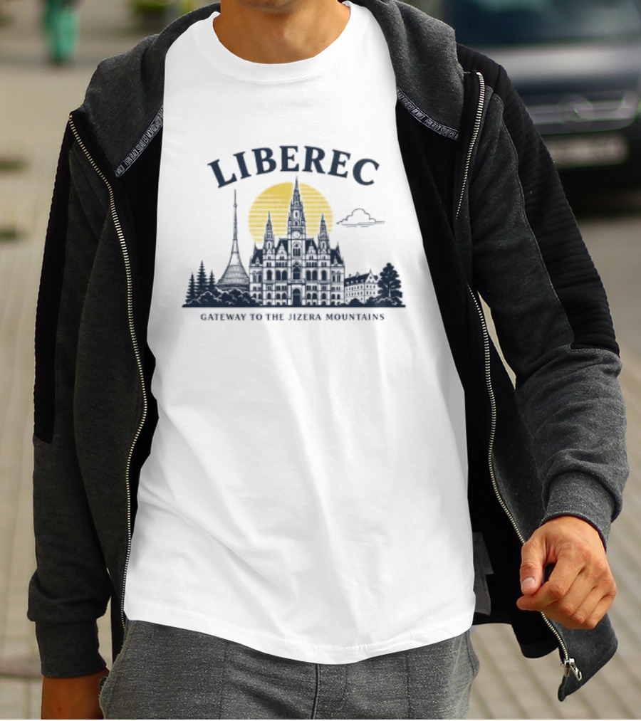 Liberec Gateway To The Jizera Mountains Skyline Silhouette With Tower And Cloud T-Shirt