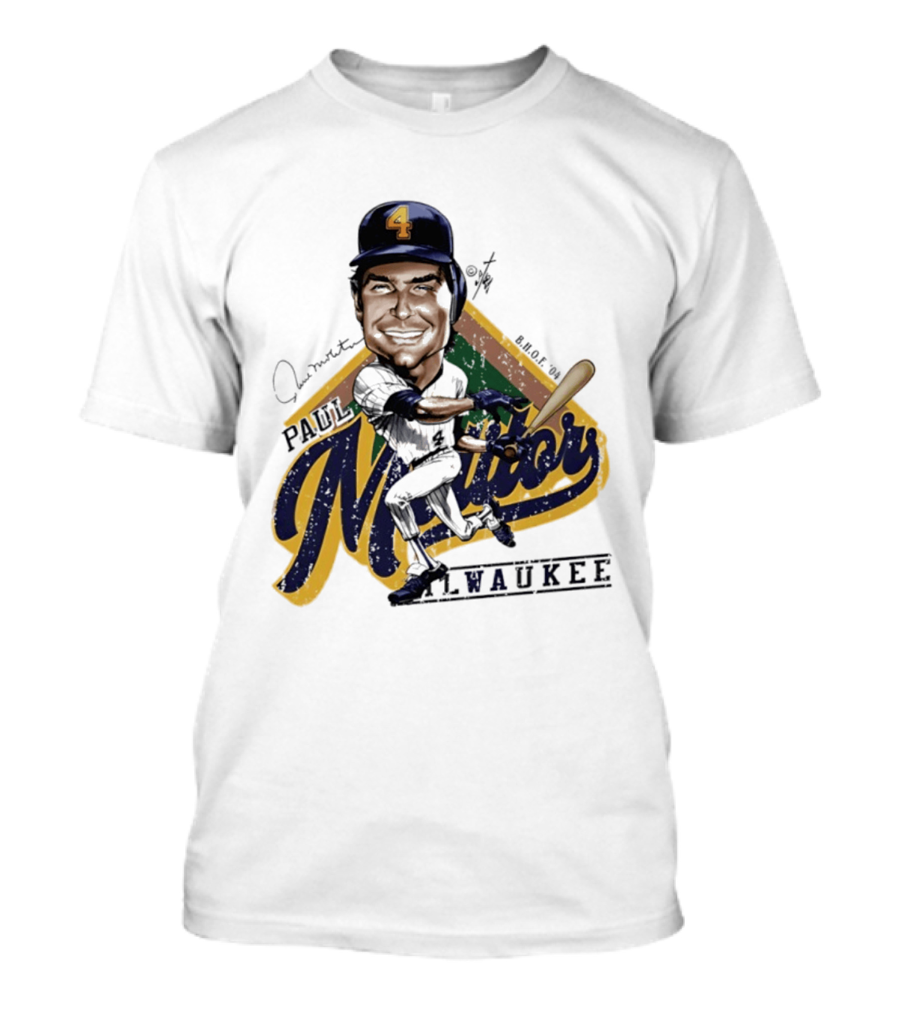Paul Molitor Milwaukee Brewers Number 4 Bruce Stark Caricature HOF T-Shirt