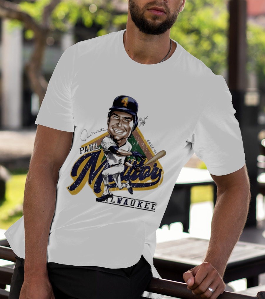 Paul Molitor Milwaukee Brewers Number 4 Bruce Stark Caricature HOF T-Shirt