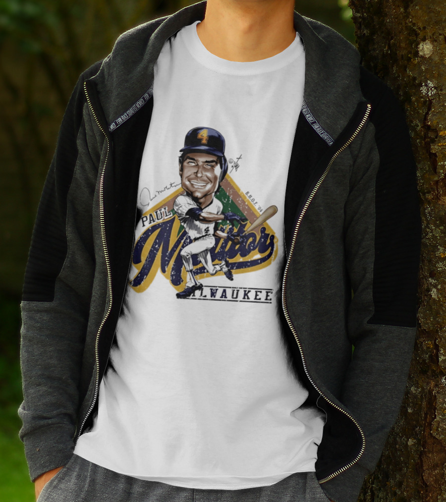Paul Molitor Milwaukee Brewers Number 4 Bruce Stark Caricature HOF T-Shirt