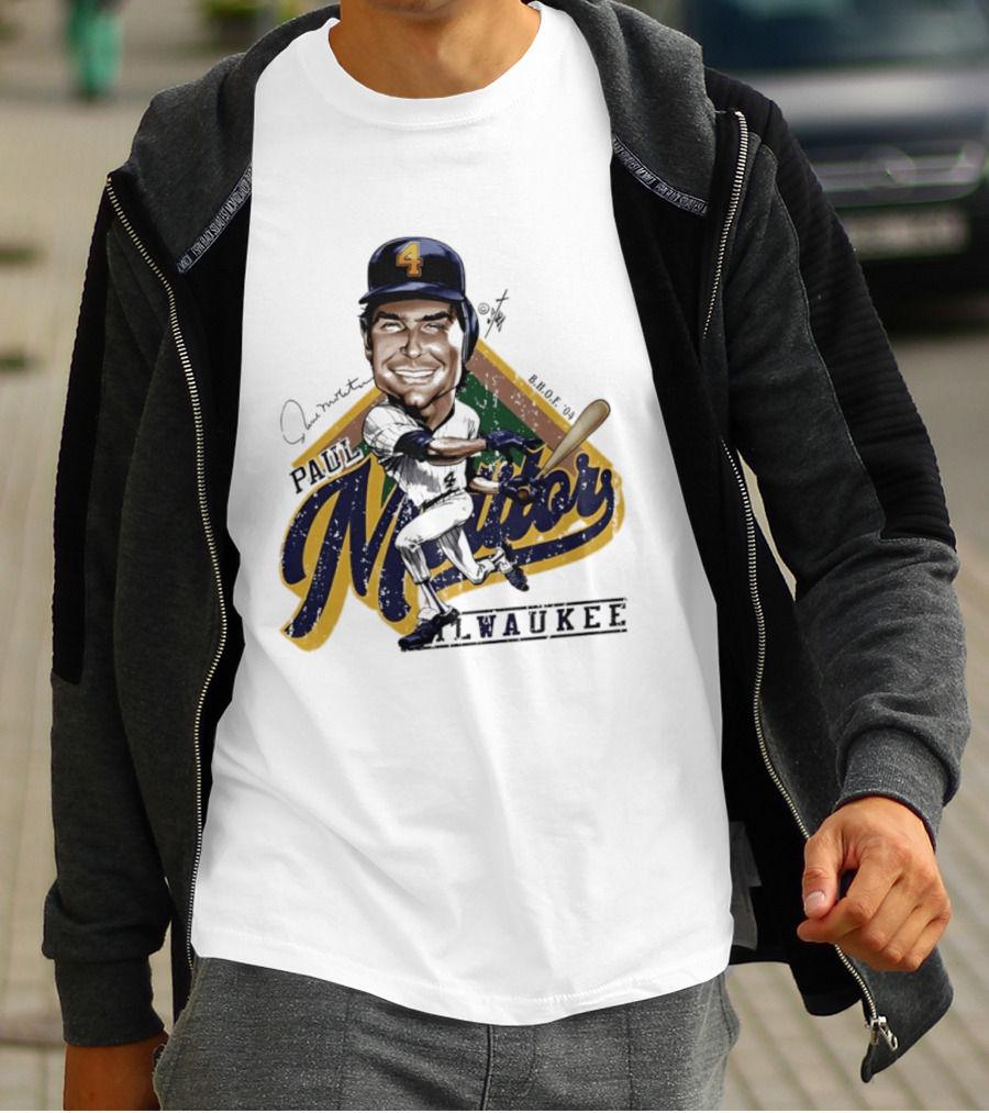 Paul Molitor Milwaukee Brewers Number 4 Bruce Stark Caricature HOF T-Shirt