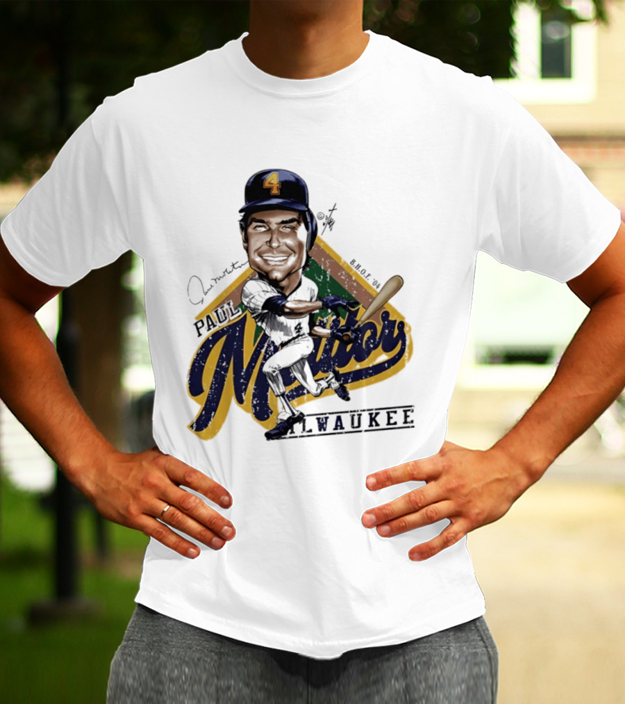 Paul Molitor Milwaukee Brewers Number 4 Bruce Stark Caricature HOF T-Shirt