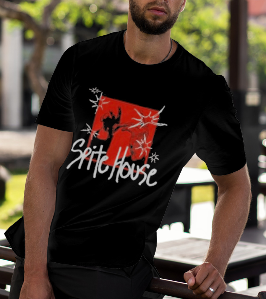 Spite House Red Square Sketch Art With Hands And Starburst T-Shirt