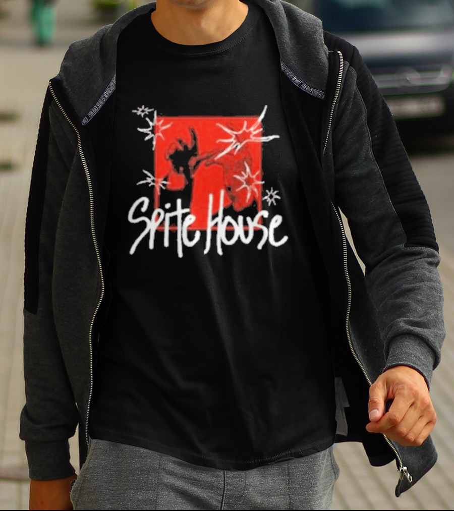 Spite House Red Square Sketch Art With Hands And Starburst T-Shirt