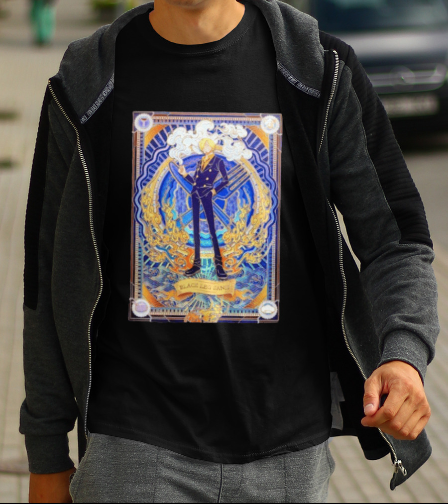 Sanji Black Leg Flames Smoking One Piece Character Art Tarot T-Shirt