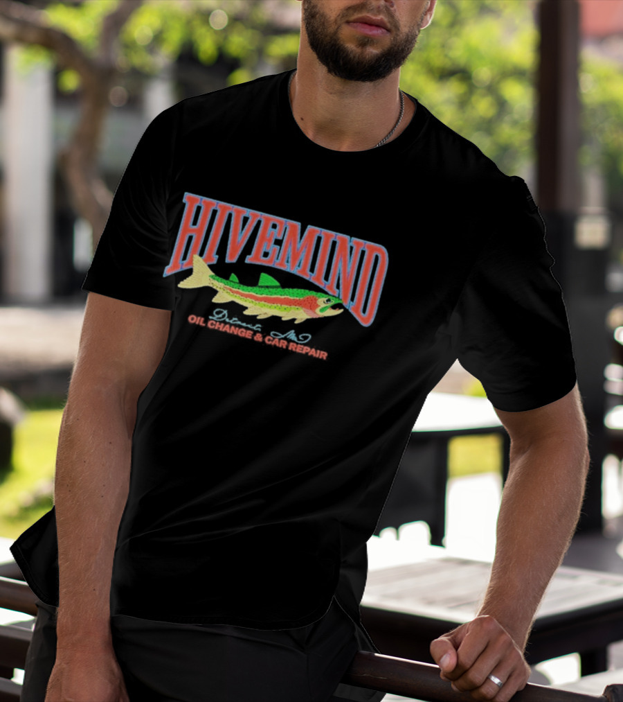 Hivemind Oil Change And Car Repair French Terry Stitched Fish T-Shirt