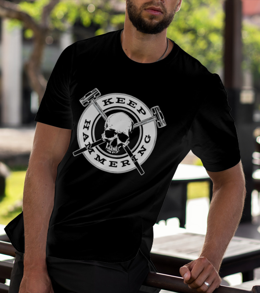 Keep Hammering Skull Crossed Hammers T-Shirt
