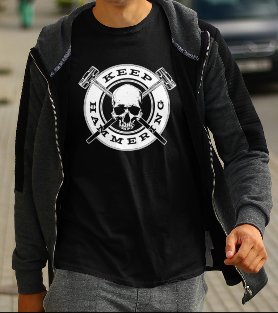 Keep Hammering Skull Crossed Hammers T-Shirt