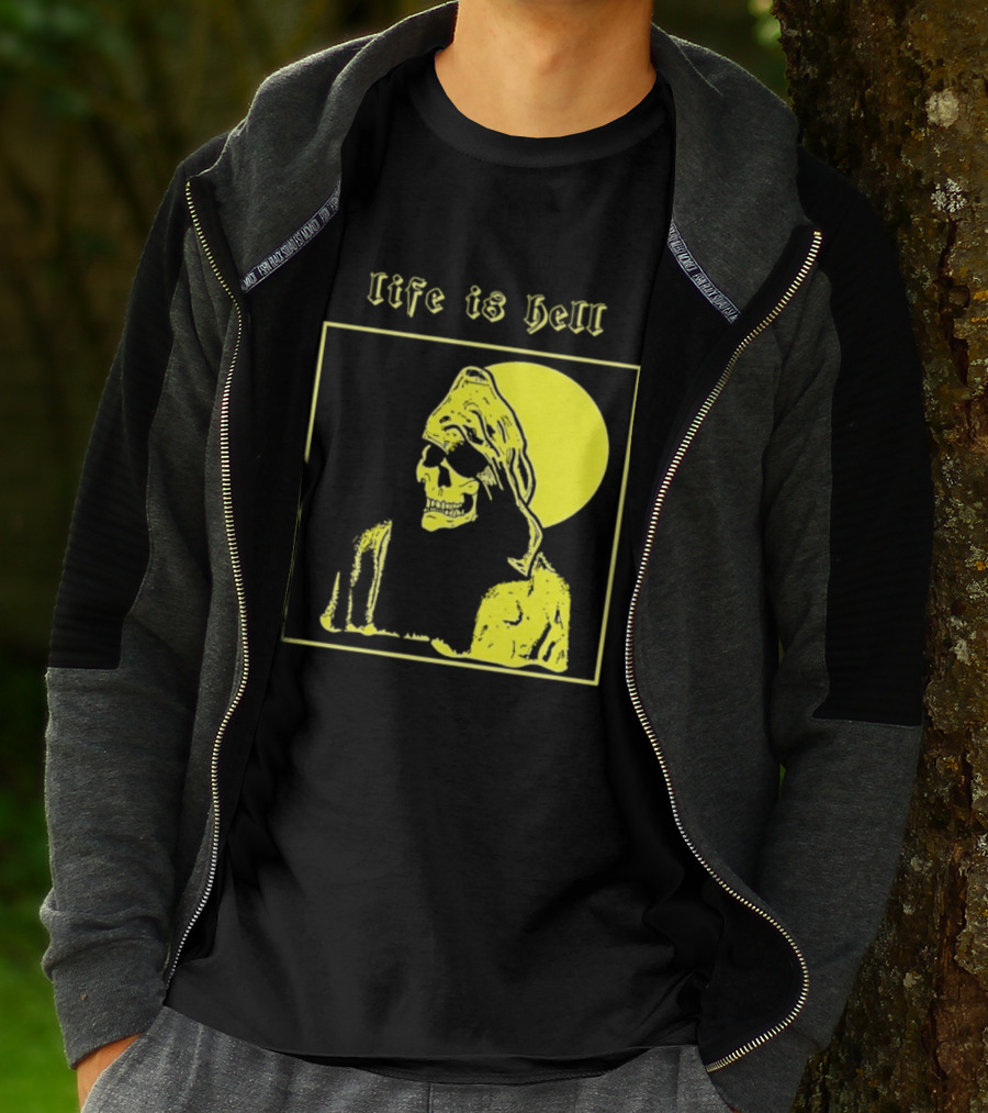 Life Is Hell Skeleton Grim Reaper Gothic T-Shirt