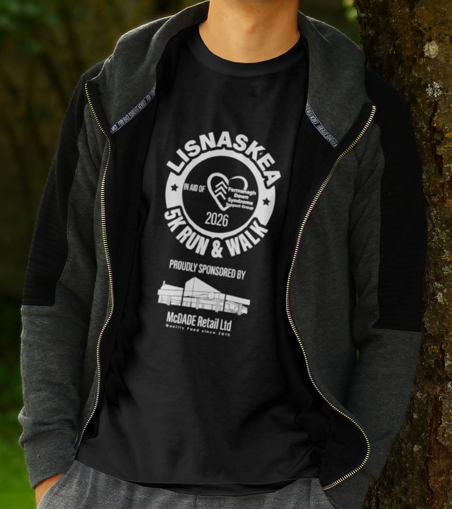 Lisnaskea 5K Run And Walk 2026 In Aid Of Cancer Connect NI McDade Retail Ltd Sponsorship T-Shirt