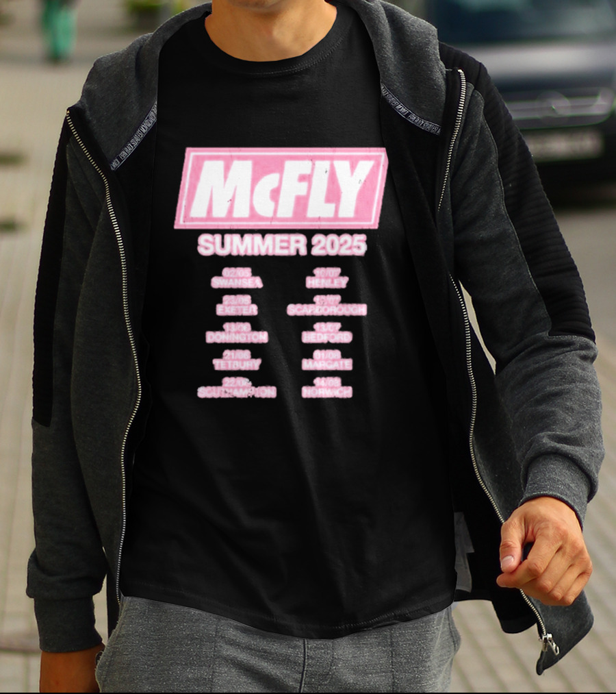 McFly Summer 2025 Tour Dates Swansea Exeter Donington Tetbury Southampton Henley Scarborough Bedford Margate Norwich T-Shirt