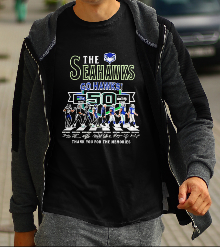 The Seahawks Go Hawks 50th Anniversary Thank You For The Memories 1976 2026 Signatures T-Shirt