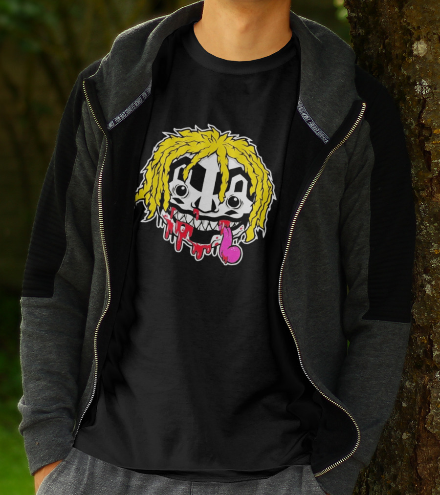 Ouija Macc Iveka Glob Dripping Smiley Face Yellow Hair Pink Tongue T-Shirt