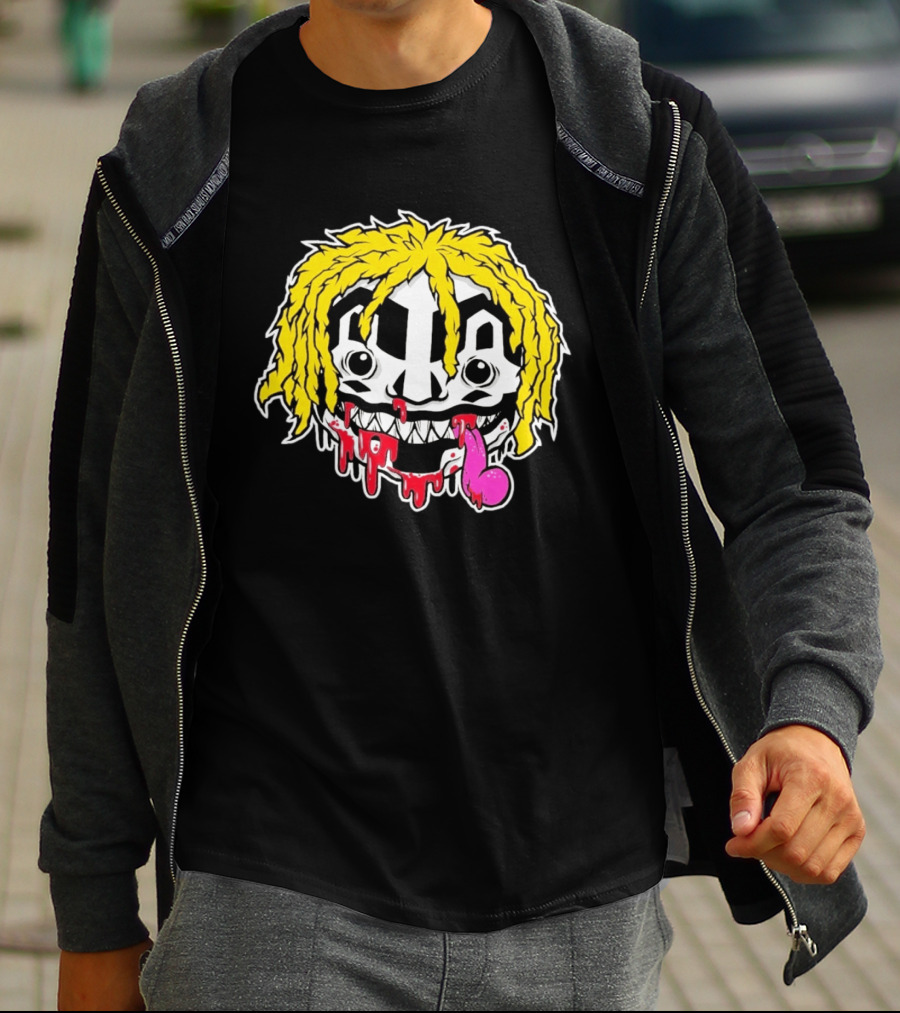 Ouija Macc Iveka Glob Dripping Smiley Face Yellow Hair Pink Tongue T-Shirt